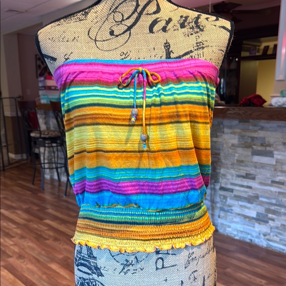 VINTAGE Y2K Body Central size medium bright colored striped tube top